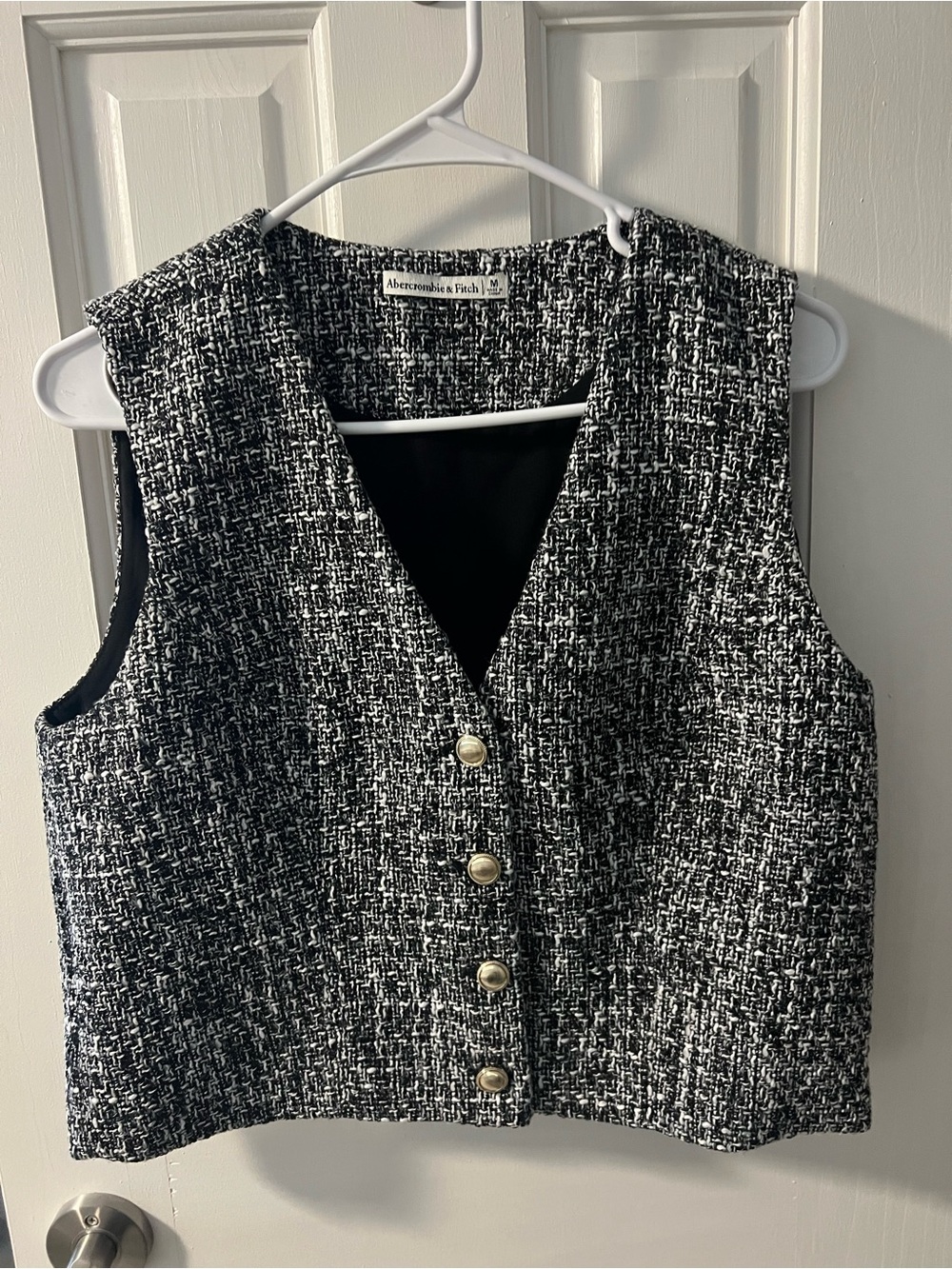 Abercrombie & Fitch Black and White Tweed Buttoned Vest